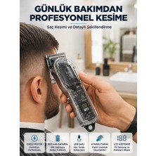 HemenGo Şarjlı Saç Kesme Makinesi 4 Farklı Taraklı LCD Pil Göstergeli USB Şarjlı Profesyonel Erkek T