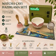 Herbarius 8 Parça Beyaz Geçişli Pudra Pembe Renk Matcha Çayı Hazırlama Seti - Geleneksel Japon Matcha Seti