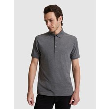 Cacharel Koyu Gri Slim Fit Pamuk Karışımlı Düğmeli Polo Yaka Basic T-shirt 50328375 VR080