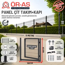 Ör - As Tel Örgü & Panel Çit Sistemleri Panel Çit Takım ( 100 cm Yükseklik  5 mt Uzunluk  ) + ( 100 x 100 Kapı -) RENK-ANTRASİT GRİ