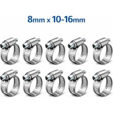 Die Grup Metal Hortum Kelepçesi, Paslanmaz Çelik, 8mm x 10-16MM, 10 Parça, Otomotiv, Tesisat ve Dıy Projeleri Için
