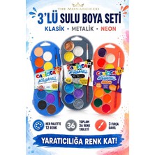 The Monarch Co 3'lü Sulu Boya Seti - Klasik, Metalik ve Neon Renkler Toplam 36 Renk (3 Fırça Hediyeli)