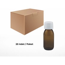 Labbakkal Cam Ecza Şişe 50 ml Kahve - 25 mm Beyaz Kilitli Kapak 20 Adet