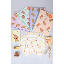 Capybara Kırtasiye Seti 4 Adet Stickerlı A4 Defter,not Defteri, Silgi, Kalemtraş,0.7 mm Uçlu Kalem