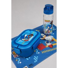x Dekomus Lisanslı Sonic 3 Bölmeli Beslenme Kabı / Lunch Box,matara ve Beslenme Örtüsü Seti