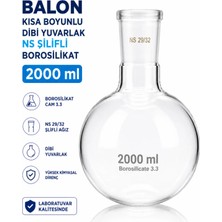 Labolist Balon Kısa Boyunlu Dibi Yuvarlak Ns Şilifli Borosilikat 2000 ml