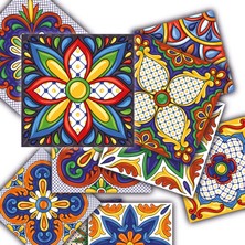 Die Grup Tink Kendinden Yapışkanlı Karnaval Desenli Pvc Karo, Yapışkanlı Fayans Kaplama, Fayans Çıkartması, Zemin Duvar Karosu 10X10 cm (20 Adet/0,20 M2)