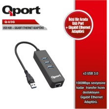 Die Grup Qport Q U3G 3port Usb3.0 Çoklayici ve GB Ethernet Adaptör