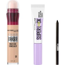Die Grup Maybelline New York Instant Anti Age Eraser Kapatıcı - 01 Light & Maybelline New York Super Lock Brow Glue Kaş Sabitleyici Maskara & Maybelline Tattoo Mini Jel Göz Kalemi Hediyeli