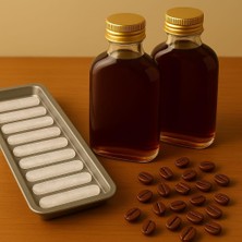 Die Grup 2 Adet Şeffaf Cold Brew Metal Gold Kapaklı Soğuk Kahve Yassı Cam Şişe 200 ml ve Çubuk Buz Kalıbı
