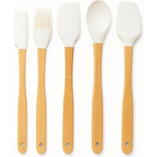 Die Grup Busstier 5’li Silikon Spatula Seti Bambu Saplı Mutfak Gereçleri Isıya Dayanıklı Yapışmaz Hamur Karıştırıcı Pasta Fırçası Kaşık Spatula Seti Kolay Temizlenen Sağlıklı Pişirme Araçları (Bej)