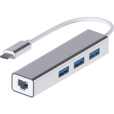 Die Grup Mmobıel USB Tip C Ethernet 1000MBPS - 1 Gigabit RJ45 Adaptör ve 3 USB Bağlantı Noktası 3.0 Data Hub MacBook Air/pro iMac Acer Lenovo Asus Hp Samsung Huawei ile Uyumlu - Gümüş