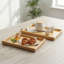 Die Grup Deconox 2'li Ekonomik Ahşap Bambu Tepsi Seti - Çay Kahve Sunum ve Dekoratif Düzenleyici Tepsi (20X30 cm & 35X25 Cm) - Doğal ve Kahve Renk Seçenekli (Doğal Bambu)