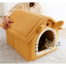 Die Grup Kedi Evi Yumuşak Kedi Yatağı | Peluş Derin Uyku Evi, Çıkarılabilir Minderli, Isı Yalıtımlı Kışlık Ev | Katlanır Kedi Evi (Camel)