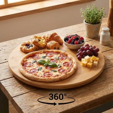 Die Grup Deconox 35 cm Dönerli Bambu Yuvarlak Sunum Tepsisi, 360 Derece Dönebilen Pizza ve Kahvaltı Sunum Tepsisi, Pizza Servis, Börek Servis, Peynir ve Atıştırmalık Sunumu Için Bambu Döner Tepsi (3535DNR)