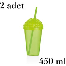 Die Grup Pipetli Plastik Meşrubat Bardağı, 450 Ml, Yeşil, 2'li Set Qlux Bpa Içermez Soğuk Sıcak Içecek