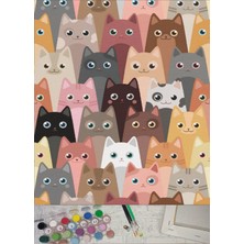 Die Grup Sayılarla Boyama Tuval Seti Fırça Boya Dahil (Çıtalı) 40X50 cm - Kediler