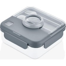 Die Grup Lemmoni Qlux Taşınabilir Lunch Box Bölmeli Beslenme Kabı, 1250ML, Gri, Çatal Kaşıklı