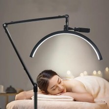 Die Grup Coverzone Profesyonel LED Hilal Işık 3 Modlu Telefon Tutuculu Makeup Klinik Ipek Kirpik Protez Tırnak Botoks Dolgu Estetisyen Yarım Ay LED C-Kelepçe ile Masa Kenarına Sıkıştırılabilir Metal Işık Stand