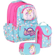 Die Grup Kaukko Kids 3D Unicorn Şekilli Kız Çocuk Üçlü Okul Çantası Seti/takımı - Turkuaz Pembe (L5155+L7155+L8155)