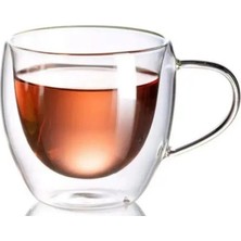 Die Grup Neskafe Çay Fincanı Çift Cidarlı Cam Kupa 250 ml Kulplu Cam Bardak 1 Adet - 12037