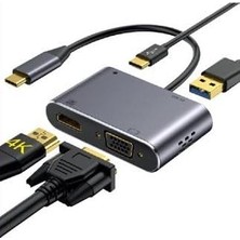 Die Grup Heartz Hb-03 4K Hdmi VGA Type C USB Çok Fonksiyonlu Metal A Kalite Kalın Kablolu Hub (Hb-03 VGA HDMI USB Type C 4K Hd Hub)