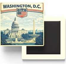 Die Grup Retro Amerika Birleşik Devletleri Washington Şehri Temalı Vintage Buzdolap Magneti – 9x9 cm