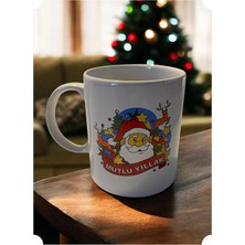 Die Grup Mutlu Yıllar Noel Baba Temalı Porselen Kupa, Beyaz, Yeni Yıl Dekorlu, Kahve Çay Bardağı (Mutlu Yıllar Kırmızı Noel)