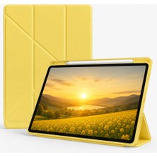 Die Grup Undeplus Samsung Galaxy Tab A11 8.7inç X130 ile Uyumlu Kılıf Kalem Bölmeli Trifolding Case X133 X135 135F Sarı