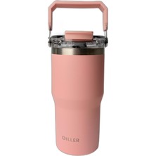 Die Grup Diller 620ML Tumbler Pipetli/pipetsiz Kullanım Kulplu Paslanmaz Çelik Termos (Pembe)