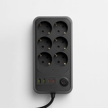 Die Grup 6 Prizli 4 USB Girişli Akım Korumalı Topraklı Golyat Grup Şarj Fiş Priz 2 Metre Uzatma Kablosu