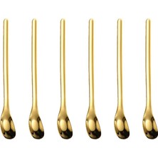 Die Grup 304 Çelik 6 Adet 15,5 cm Gold Kahve Latte Meyvesuyu Kokteyl Barmen Kaşığı CIN942