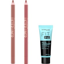 Die Grup Maybelline New York Lifter Liner Dudak Kalemi 05 On It & 07 Big Lift & Mini Fit Me Matte - Poreless Matlaştırcı Makyaj Bazı Makyaj Seti