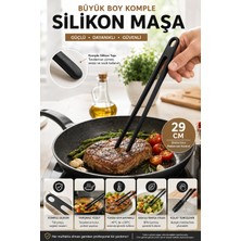 Open City 29 cm Siyah Silikon Mutfak Maşası Büyük Boy Tek Parça Kızartma Servis Salata Maşası Pratik Uzun Sapı