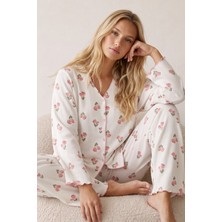 Siyah İnci Yumuşak Tuşe Kışlık Fitilli Pamuklu Örme Düğmeli Hırka Pijama Takım 8073