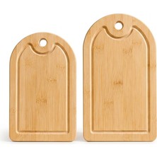 Die Grup Deconox Bambu 2’li Kesim Panosu Seti, 16X26 cm ve 20X30 cm Doğal Bambu Kesim Tahtası, Oluklu Kenarlı Askı Delikli Mutfak Doğrama Sunum Peynir Ekmek Sebze Meyve Kesme Panosu