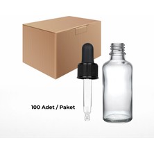 Labbakkal Cam Damlalıklı Ecza Şişe 50 ml Şeffaf - Siyah Kilitli 18 mm Kapak 100 Adet