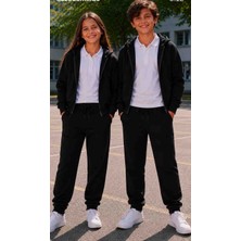 Unisex Çocuk Okul Eşofman Takımı /  Cepli Jogger Eşofman Alt ve Üst Kapüşonlu Fermuarlı Sweatshirt  (6-14 Yaş)