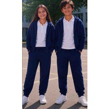 Unisex Çocuk Okul Eşofman Takımı /  Cepli Jogger Eşofman Alt ve Üst Kapüşonlu Fermuarlı Sweatshirt  (6-14 Yaş)