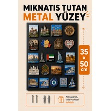 Palamar Magnet Biriktirme Panosu Metal Manyetik Yüzey Duvara Monte Dekoratif Duvar Süsü Pano 35X50 - 50X70 cm Askı Aparatı Dübel Vidalı