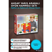 Marsilyan 5 Parçalı Ahşap Yarış Arabası Rampa Seti - 4 Araçlı, 3 Yaş Üzeri Çocuk Gelişimi BX-31364