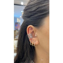 Nunu Takı Dört Sıra Taşlı Silver Kıkırdak Küpe