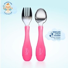 Sungur's Store Pembe Paslanmaz Çelik Kaşık ve Çatal Seti - 6 Ay ve Üzeri Için