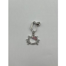 AG23 Tasarım Deliksiz Göbek Piercingi Hello Kitty Detaylı Silver Gümüş Renkli