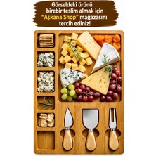 Aşkana Ahşap Peynir ve Atıştırmalık Servis Tabağı 6+1 Bölmeli+3’lü Aparat Seti (Spatula,bıçak,çatal),şarküteri, Çerez ve Meyve Sunum Tahtası