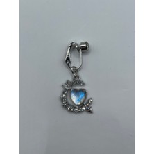 AG23 Tasarım Deliksiz Göbek Piercingi Hologram Kalp Ok Detaylı Silver Gümüş Renkli
