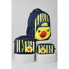 Lisanslı Fenerbahçe Yellow Collection 3D Baskılı Büyük Boy Okul Çantası,Beslenme Çantası ve Kalem Çantası