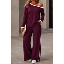 Trend Cojans Kadın Tek Omuzu Açık Askılı Viskon Iki Iplik Bluz ve Pantolon Ikili Takım