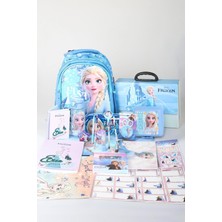 Dekomus Lisanslı Elsa Frozen Ice Glow Colleciton Full Kırtasiye Seti Büyük Boy Okul Çantası,kalem Çantası,beslenme Kabı,matara