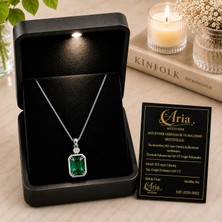 Eva's Jewellery Diamonds Zümrüt Kolye Gerçek Pırlantalı, 925 Ayar Gümüş 18 Ayar Gerçek Altın Kaplama, Işıklı Hediye Kutulu ve Sertifikalı